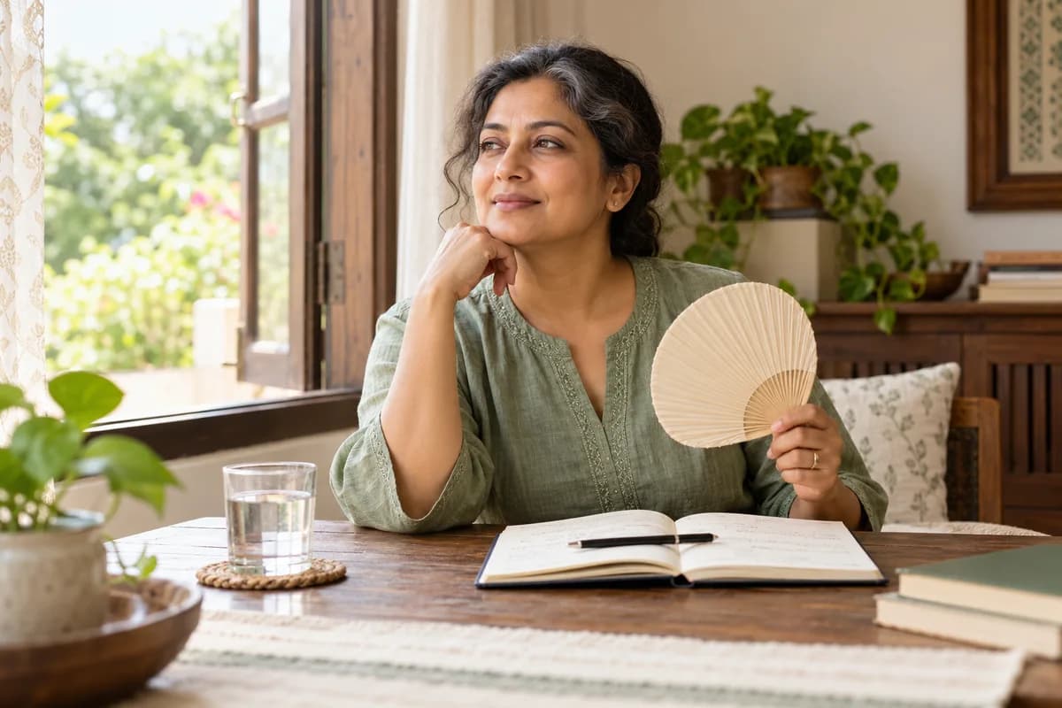 Midlife symptoms aur cycle changes note karne ka ek shaant pal.