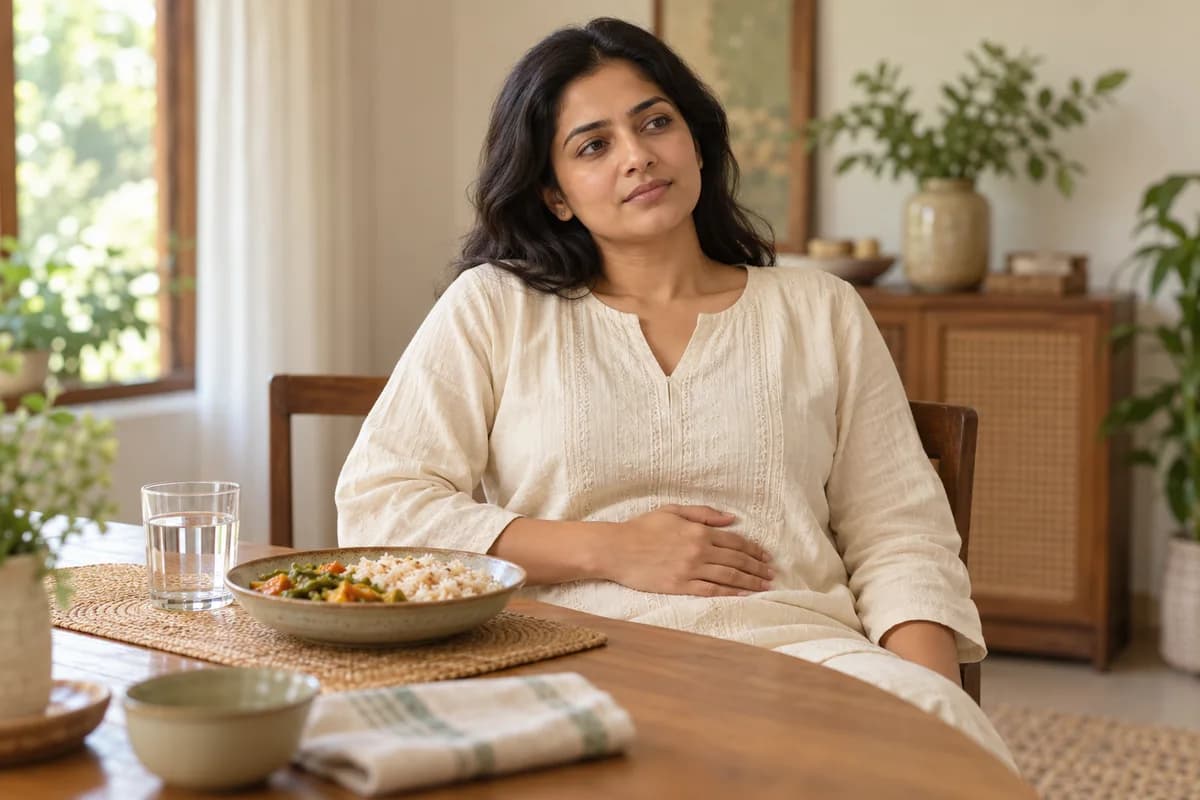 Meal ke baad abdominal fullness ko notice karna.