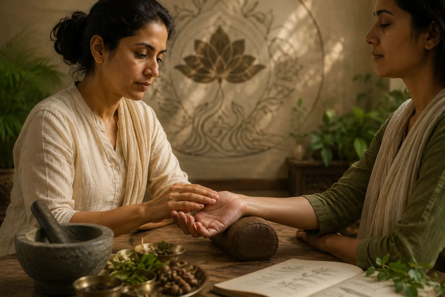 A practitioner's hand at the radial pulse